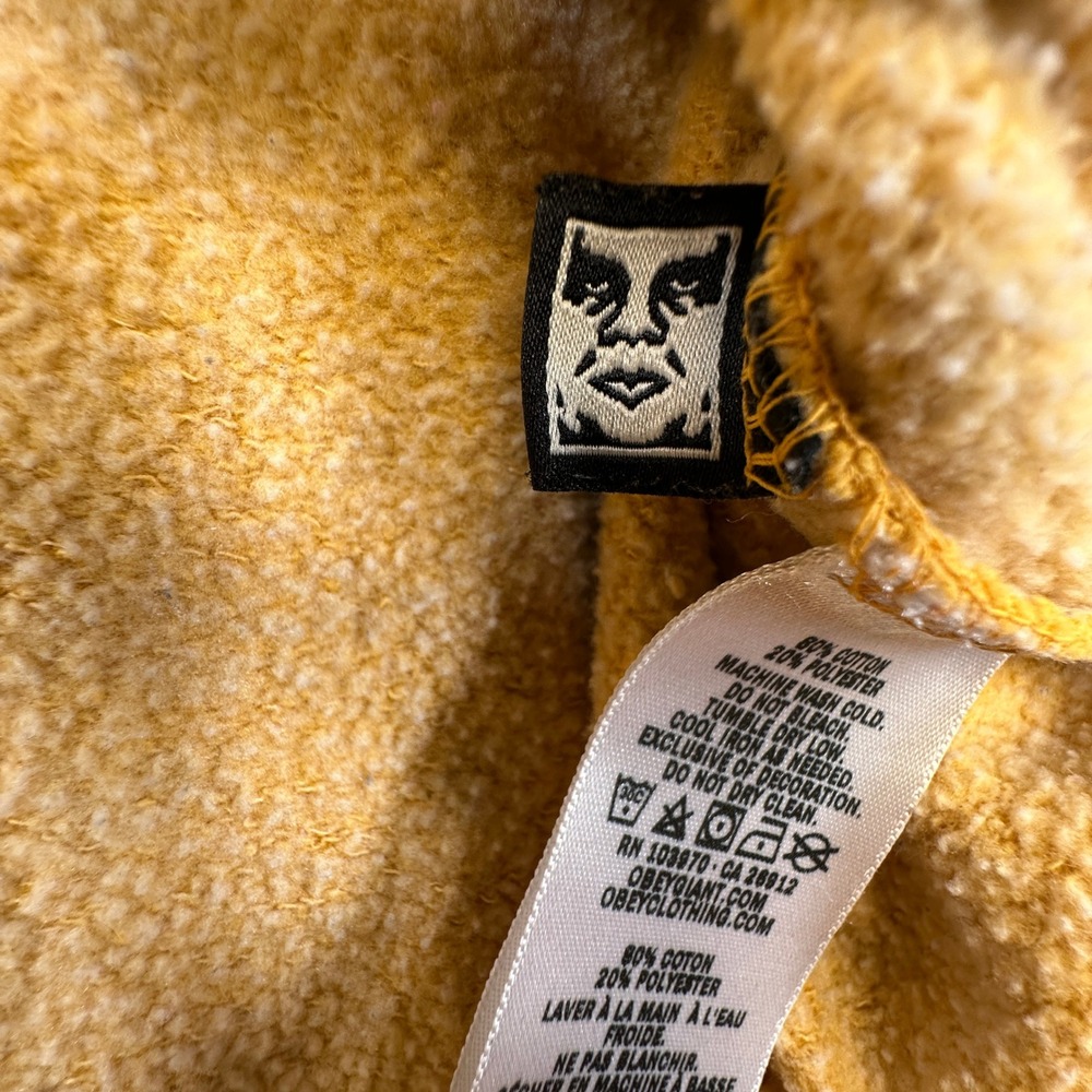 Obey Worldwide Hoodie Mens Large Oversized Yellow Distressed Sweatshirt PLS READ - Picture 11 of 12
